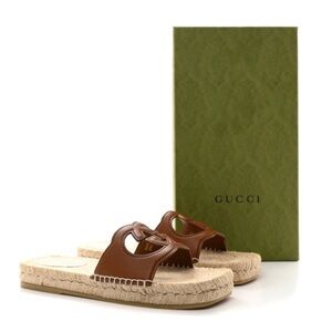 Gucci Nappa Interlocking G Espadrille Slide Sandals